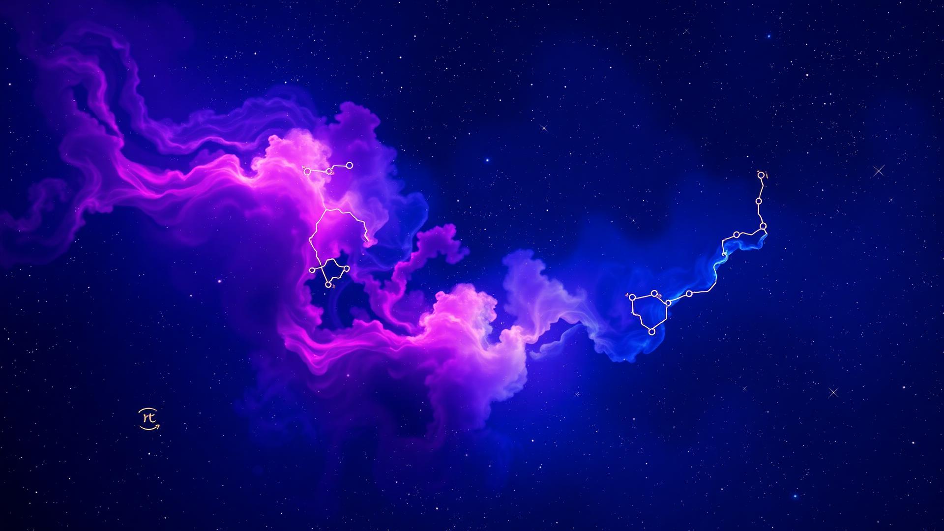Cosmic nebula with constellation lines